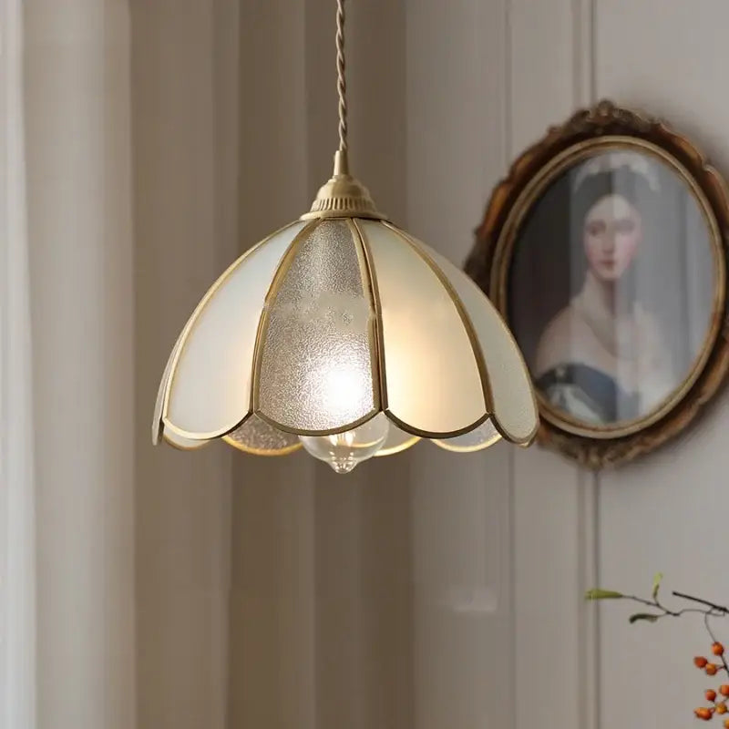 Gold petal glass led pendant lamp with a frosted glass shade and gold-toned finish for kitchen lighting