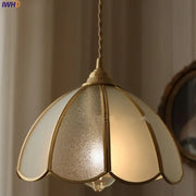 Gold-toned glass led pendant lamp with petal-shaped frosted textured glass shade for kitchen lighting fixture