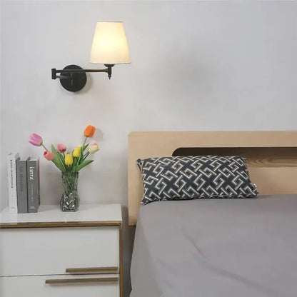 Black metal wall lamp with cream lampshade for decorbites adjustable led bedroom reading light