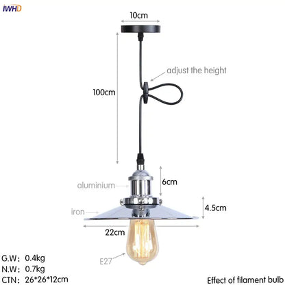 Industrial-style gold retro edison pendant lights with chrome aluminum and iron shade for dining room decorbites gold retro
