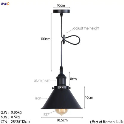 Black industrial-style pendant lights with matte aluminum and iron finish for decorbites gold retro edison dining room