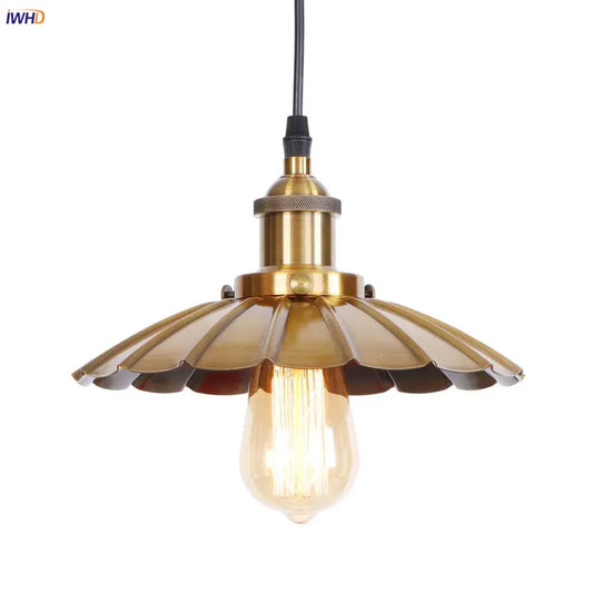 Brass-toned decorbites gold retro pendant light with fluted petal shade and exposed gold retro edison bulb for dining room