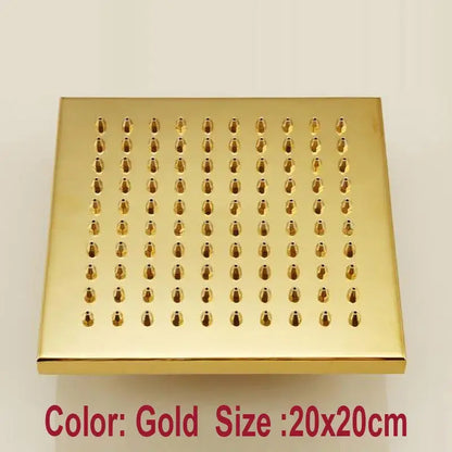 Gold square overhead shower head by decorbites with teardrop nozzles for bathroom rain shower fixture in gold finish