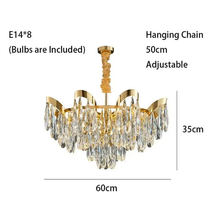 Gold-toned sunflower crystal ceiling chandelier with multiple clear crystal tiers and adjustable hanging chain led sunflower crystal