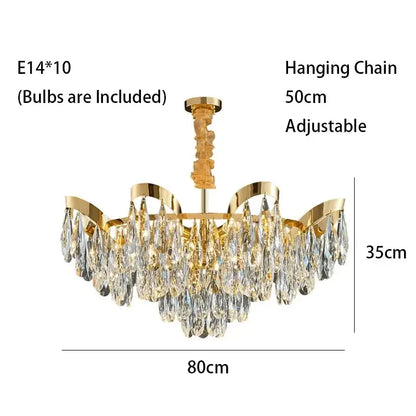 Gold sunflower crystal ceiling chandelier with gold-toned frame, cascading clear crystals, and adjustable chain by decorbites led sunflower