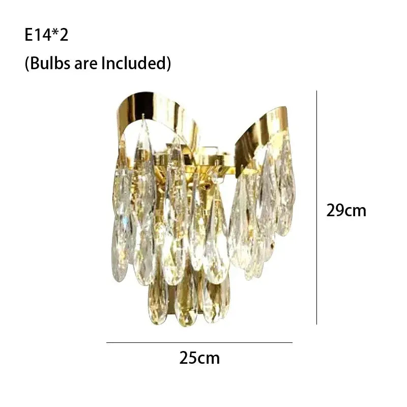 Gold-toned wall sconce with cascading clear crystal teardrop pendants for decorbites led sunflower crystal decor