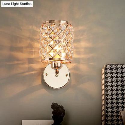 Gold trellis crystal wall light with a crystal-encrusted gold-toned metal frame for living room direct wired electric wall light kit