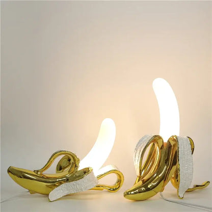 Golden banana glass lampshade night light with glossy metallic finish and white textured peel for bedroom decorbites decor
