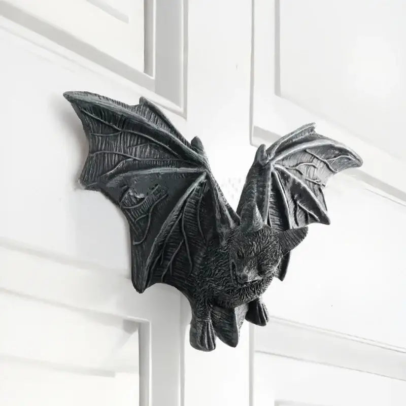 Black resin bat wall decor with detailed wings and textured fur for decorbites golden bird and butterfly resin wall use