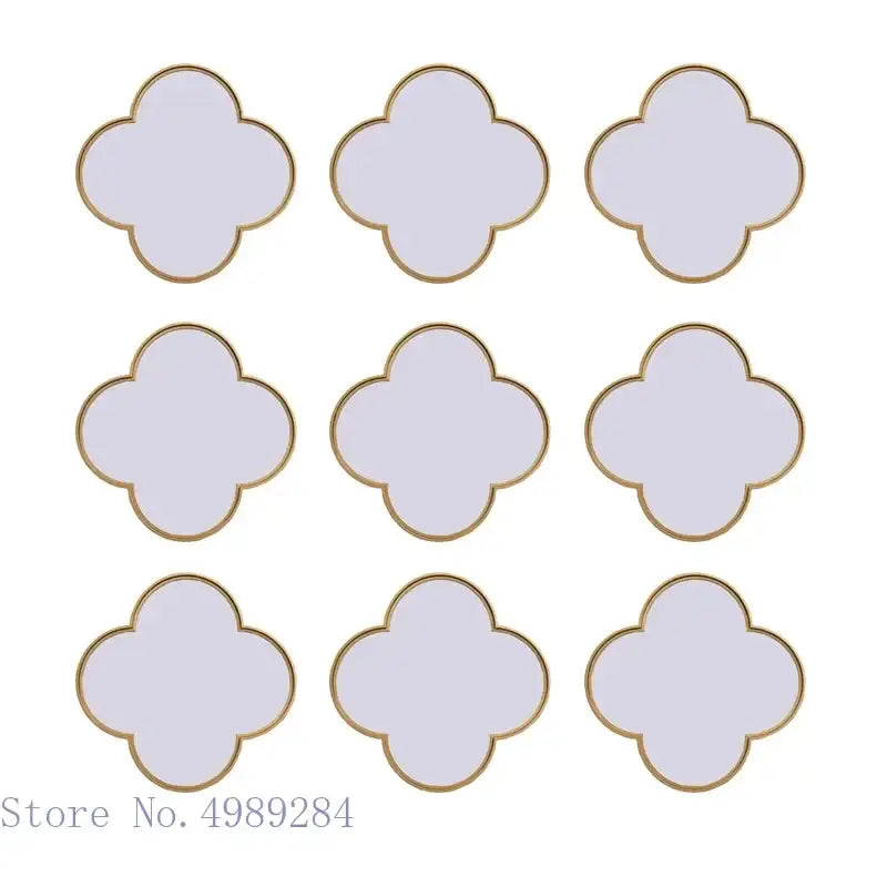 Nine light lavender geometric plum flower decorative stickers with golden border for living room wall decor