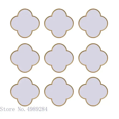 Nine light lavender geometric plum flower decorative stickers with golden border for living room wall decor