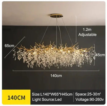 Golden branch ceiling chandelier with gold-toned metal and cascading crystal leaves for modern living room decorbites decor