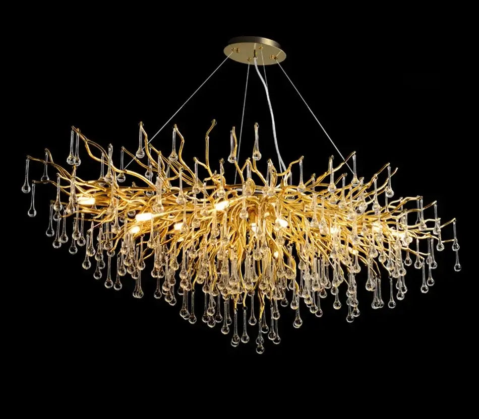 Golden branch crystal chandelier with dangling crystal teardrops for luxury living room decorbites golden branch lighting