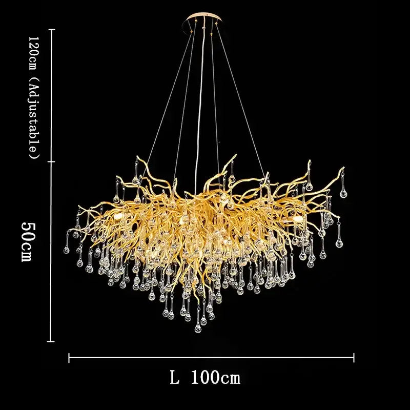 Golden branch crystal chandelier with golden branch style and crystal droplets for living room luxury lighting decorbites golden branch
