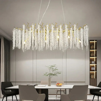 Golden branch crystal metal chandelier with clear cascading crystal strands for dining room decorbites crystal metal lighting