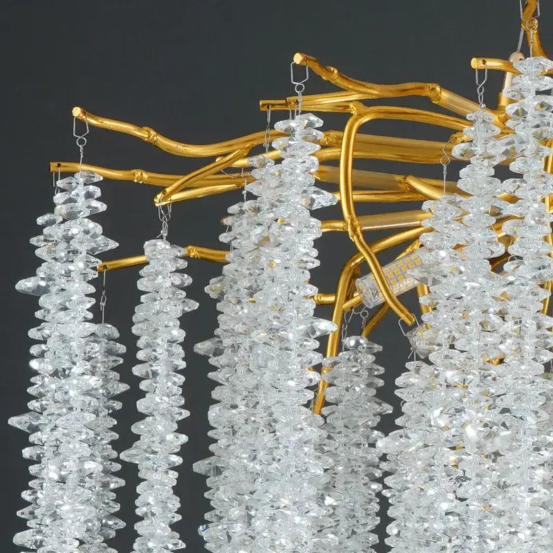 Golden branch crystal tassel chandelier with cascading clear faceted crystal beads for elegant dining room decorbites crystal tassel