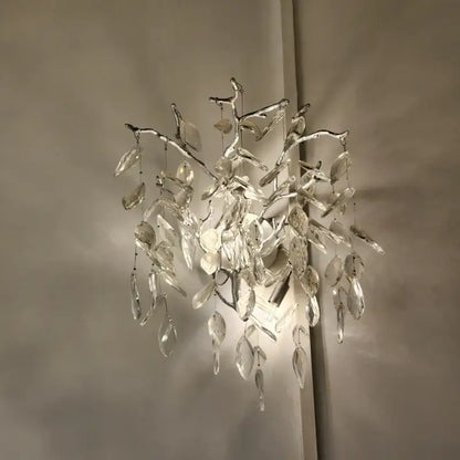 Golden branch crystal wall lamp featuring clear crystal leaf and branch design with sleek metallic frame for decorbites crystal wall decor