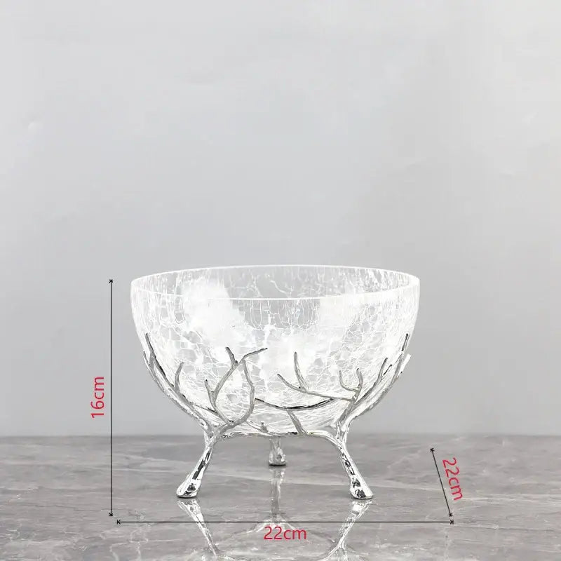 Clear crackled glass bowl set with silver toned antler legs for kitchen decorbites golden branches decorbites golden branches