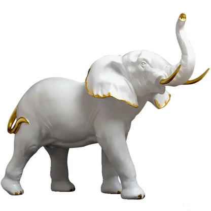 White ceramic elephant resin sculpture with gold-trimmed ears trunk and tail for living room decorbites elephant resin decor