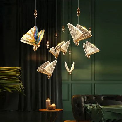 Golden butterfly led pendant light with intricate iridescent wings for bedroom and dining room decorbites butterfly led decor