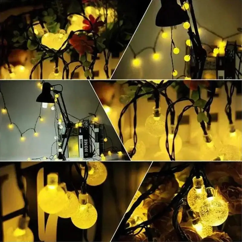 Warm yellow led string lights with clear globe bulbs and black wiring for golden crackled glass crystal fairy solar decorbites crystal fairy