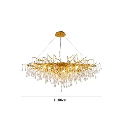 Golden crystal branch chandelier led living room ceiling light with dangling crystal droplets decorbites crystal branch