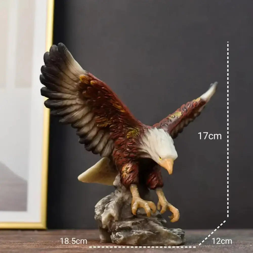 Detailed resin dapeng eagle wings statue with white head and tail perched on rocky base for office decorbites decor