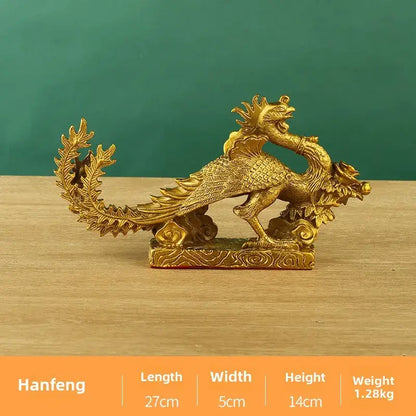 Golden dragon phoenix zodiac ornaments decorbites dragon phoenix figurine with intricate scales feathers on detailed copper base