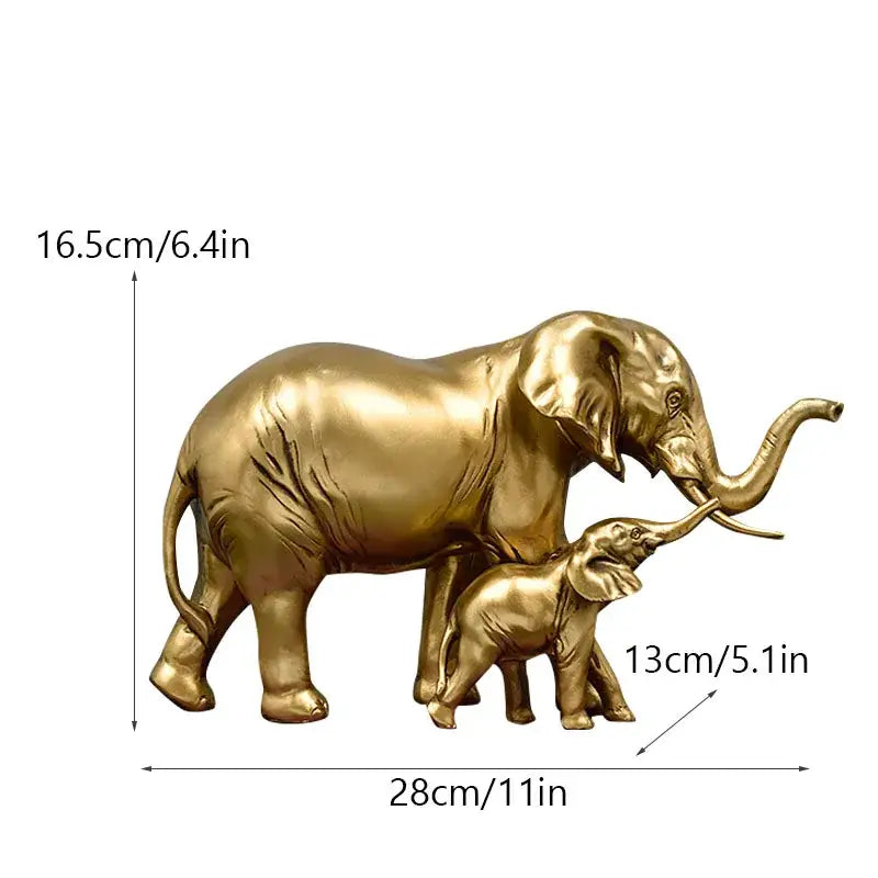 Golden family elephant resin figurine set with intricate lifelike textures for living room lucky decorbites elephant resin