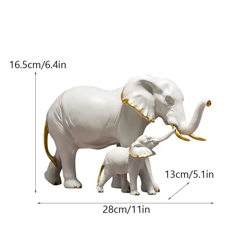 White ceramic decorbites elephant resin figurine with gold-trimmed ears tusks and tail for living room decor