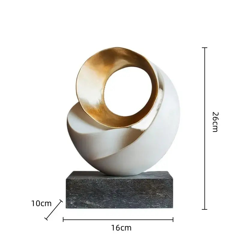 Modern abstract decorbites golden geometric tree sculpture with a white glossy sphere and gold geometric tree hole design
