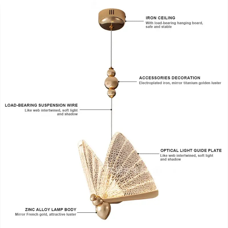 Gold-colored butterfly pendant light with intricate web-like patterns and zinc alloy body for living room decorbites butterfly pendant