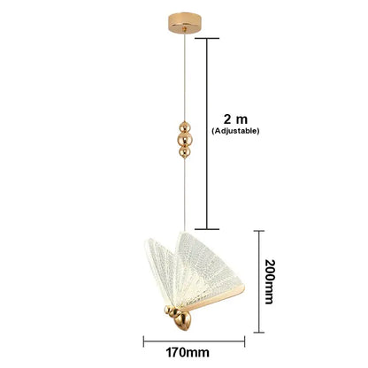 Gold-toned decorbites butterfly pendant light with translucent textured wings and sleek metallic finish for living room decor