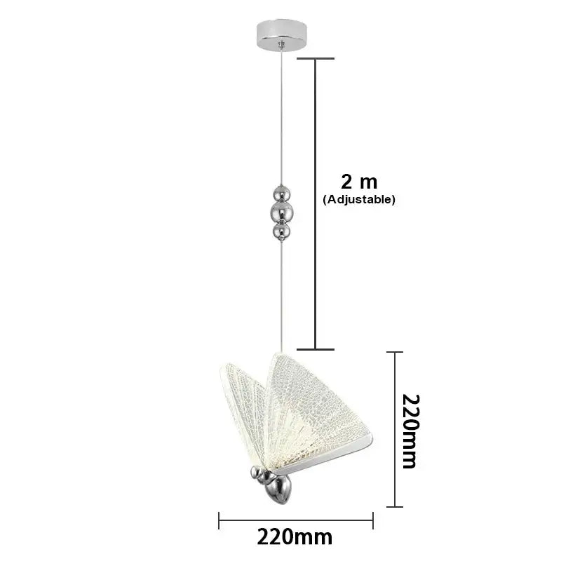 Silver butterfly pendant light with textured translucent wings and three chrome beads for decorbites butterfly pendant