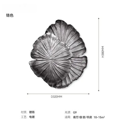 Silver-plated ginkgo leaf wall lamp with brushed metallic finish by decorbites designer copper for elegant decor