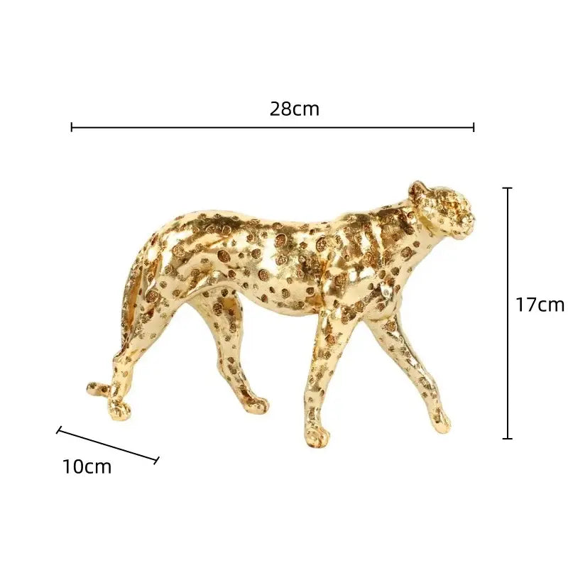 Golden leopard cheetah animal sculpture with detailed spotted pattern and sleek polished finish for living room decor