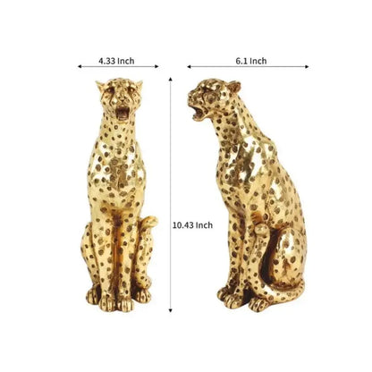Golden leopard cheetah animal sculpture with detailed spotted patterns and glossy finish for living room decor