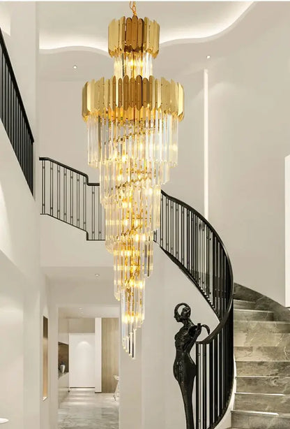 Golden luxury spiral crystal chandelier with cascading crystal tiers for elegant decorbites golden luxury lighting