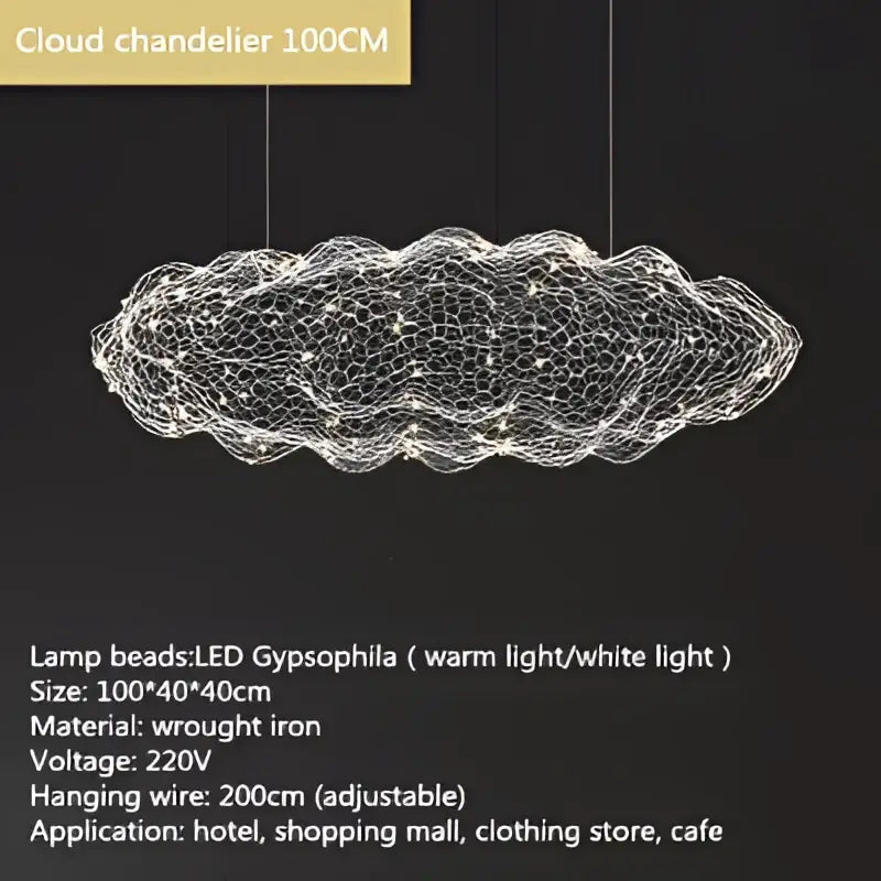 A modern golden mesh decorbites cloud pendant light with wrought iron and led gypsophila bulbs for bedroom decor