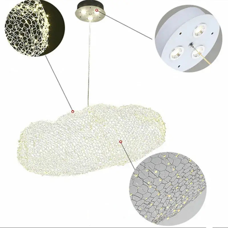 Golden mesh decorbites cloud light pendant lamp with translucent mesh and embedded led lights for bedroom use