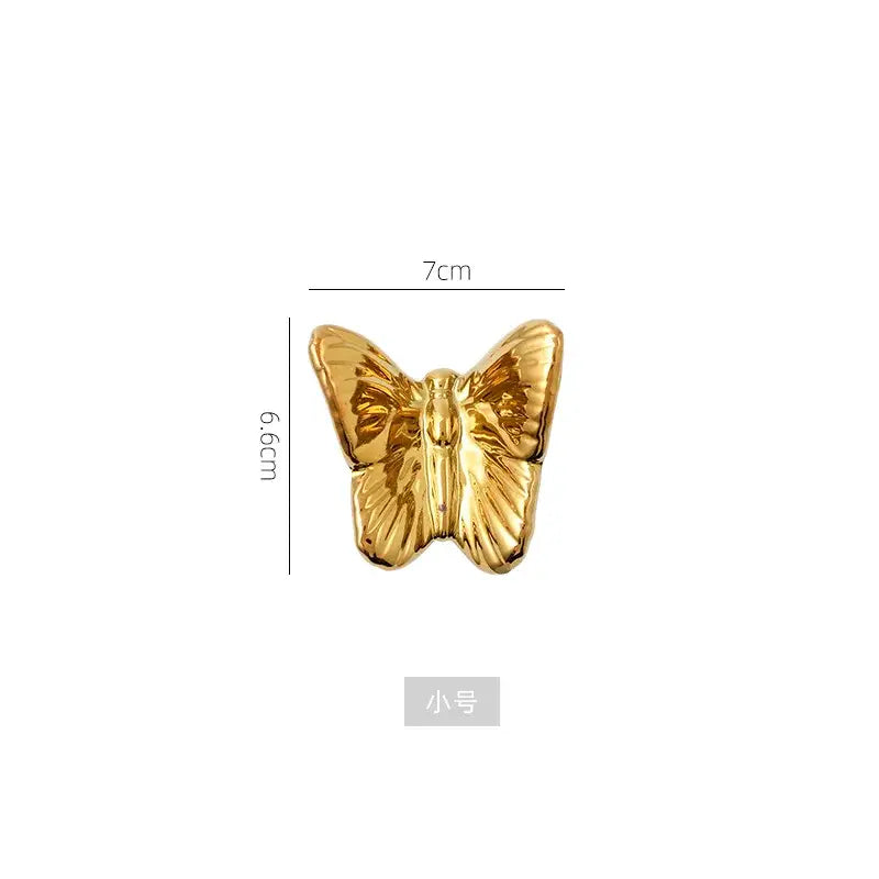 Gold-colored metallic butterfly pin 7cm wide small size wall decoration set for living room decor
