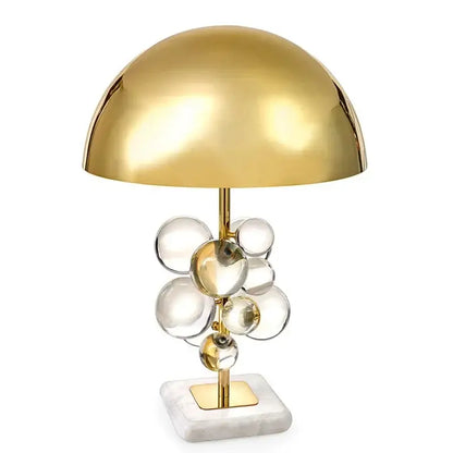 Golden mushroom crystal table lamp with gold dome, clear glass spheres, and marble base for bedroom decorbites decor