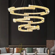 Golden spiral circular crystal pendant light with crystal accents in gold for living room decorbites circular crystal pendant