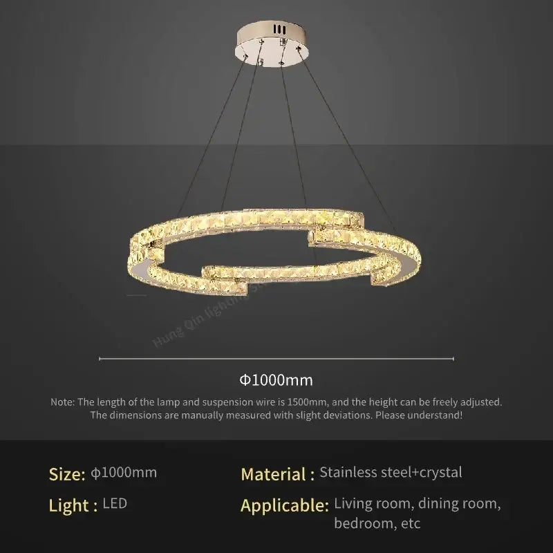 Golden spiral circular crystal pendant light with gold-toned stainless steel frame and embedded crystals for living room decorbites circular crystal pendant