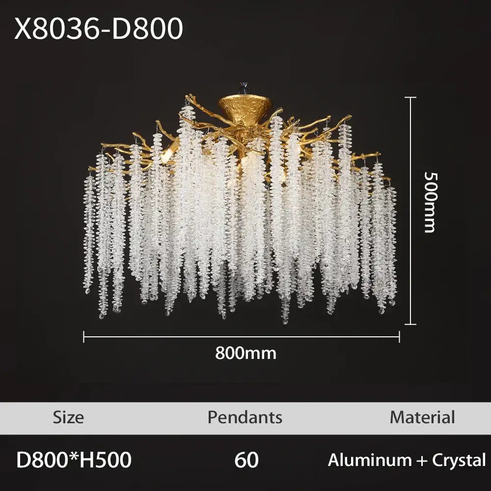Gold-toned golden tree branch crystal led ceiling chandelier with cascading clear crystal pendants for elegant decorbites branch crystal lighting