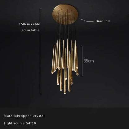 Brass-toned copper and crystal decorbites crystal water drop pendant chandelier with 18 g4 bulbs for living room ceiling use