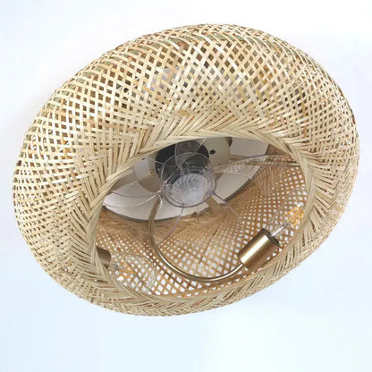 Golden woven bamboo ceiling fan with light featuring retractable rattan blades for bedroom decorbites bamboo ceiling fan