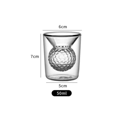 Clear double-walled glass ball double tumbler with textured golf ball design 50ml for decorbites golf ball dining room decor