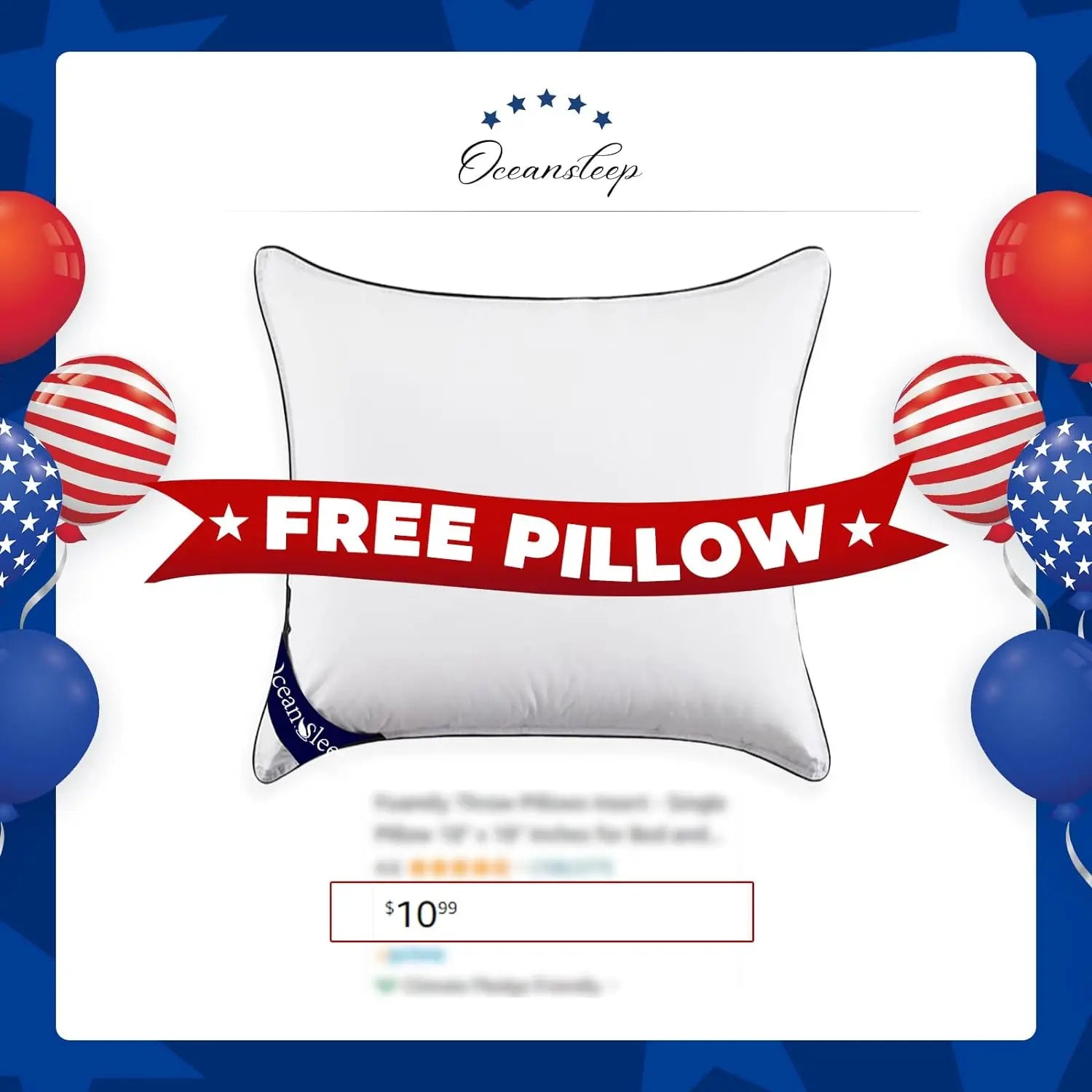 White oceansleep pillow with subtle black piping trim paired with goose down comforter king queen size all season duvet insert
