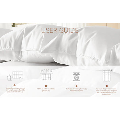 White goose down comforter insert king queen size with high fill power soft plush texture and subtle sheen
